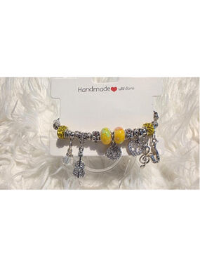 Handmade Charm Bracelet: Acrylic, Resin Beads, Metal Alloy Charms, Golden Snake